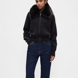 Faux fur zip cardigan